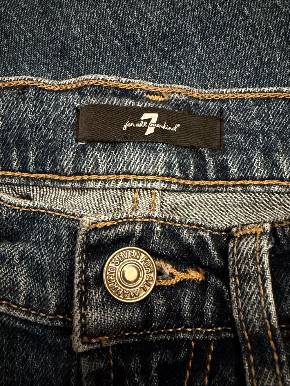 7 For All Mankind Straight Jeans in Mid Blue with Cuffed Hem - Picture 3 of 8